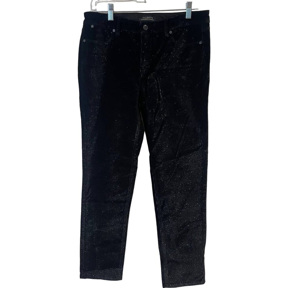 Talbots Flawless Five Pocket Slim Ankle Black Corduroy with Sparkle Pant Sz 6